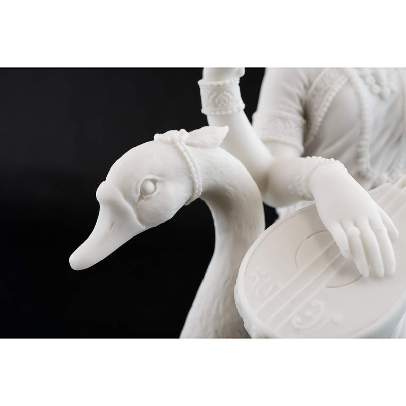 Top Collection 8" H 7" W Saraswati on Swan Statue in White Marble Finish - Hindu Goddess of Knowledge Sculpture - Image 5